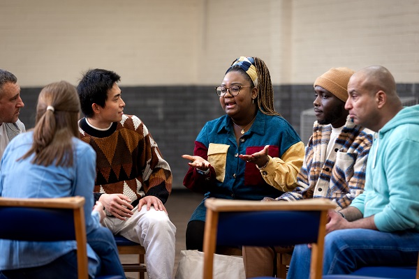 Group talking in circle.